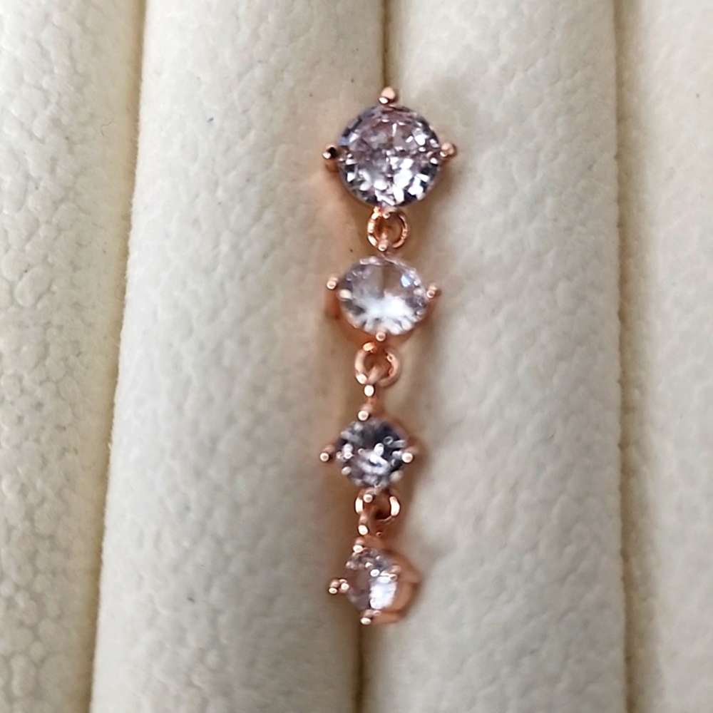 14 G SURGICAL STEEL DANGLE   BELLY BUTTON Simulated Diamond ROSE GOLD